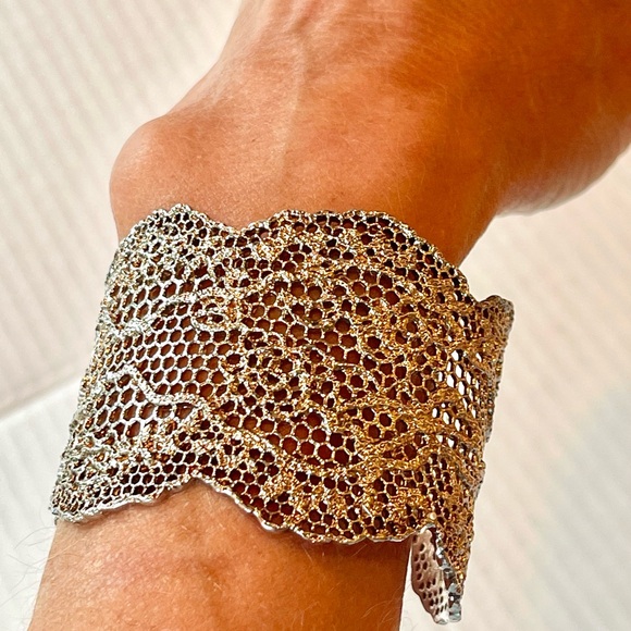 AURELIE BIDERMANN Rose Gold Lace Cuff Bracelet Authentic Jewelry France Like New - Picture 4 of 14